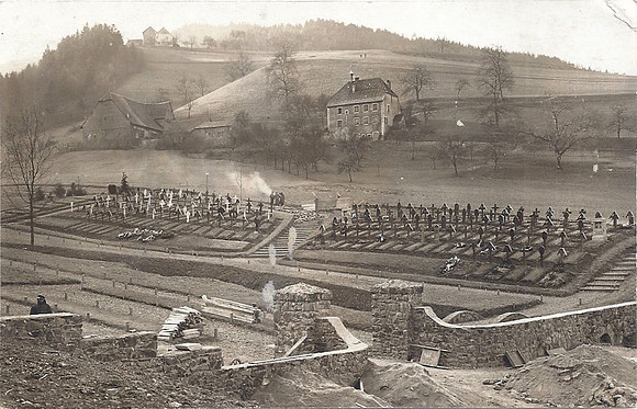 Old postcard: the construction of Cimetière de Mongoutte
