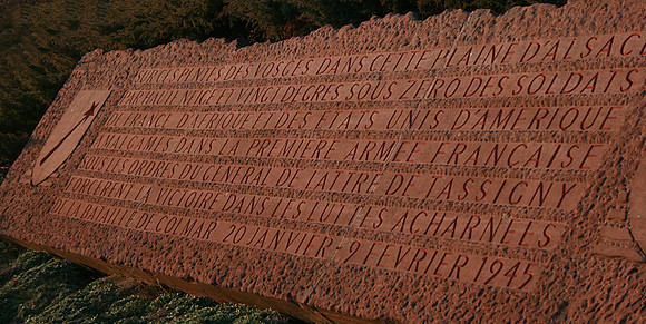 Plaque in winter afternoon sun, Nécropole nationale de Sigolsheim